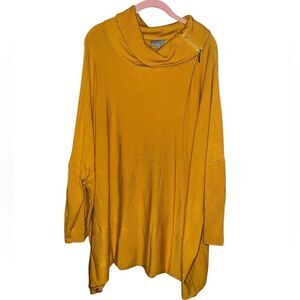 JOSEPH A. Zipper Cowl Neck Sweater Mustard Golden Zipper Sleeve Oversized XXL